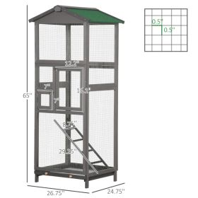 Wooden Bird Cage Outdoor Aviary House For Parrot, Parakeet, With Pull Out Tray And 2 Doors, Grey