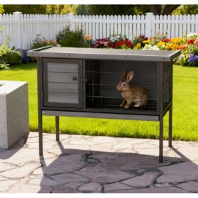 Wooden Rabbit Hutch Elevated With No Leak Tray, Gray