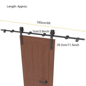 6FT Barn Door Hardware Kit Heavy Duty Sliding Door Track Kit With Floor Guide For Interior Exterior Fit 30-32in Wide Panel Sword Style J Shape Hanger