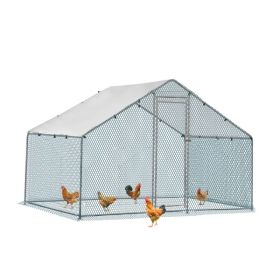 2X2X2m&6.5x6.5x6.5ft Silver Chicken Coop With Pointed Roof, 180g PE Rain Cloth, Metal Chicken And Rabbit Cage