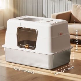 White Stainless Steel Fully Enclosed Cat Litter Box, Durable Enclosed Cat Litter Box, High Side To Prevent Scattering (Option: White)