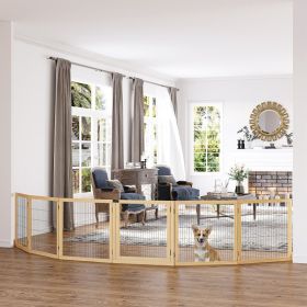 Wooden Pet Gate, 6-Panel Folding Dog Safety Barrier with Support Feet for Small & Medium Dogs, Natural Wood (Option: Natural Wood-770x770x160 mm)