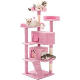 Made4Pets 56-inch Multi-Tier Cat Tree, Indoor Cat Cat Bed, Scratching Post, Toy, Activity Center, Playhouse, Kitten (Option: pink)